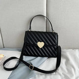 Heart Decor Textured Flap Square Bag PU Leather Shoulder Messenger Handbag