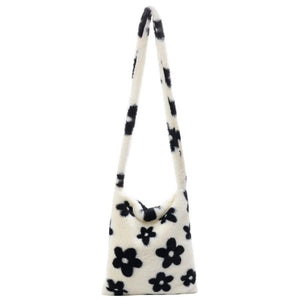 Flower Printed Crossbody Bag Plush Soft Handbag