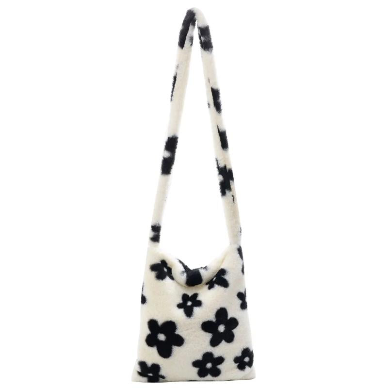 Flower Printed Crossbody Bag Plush Soft Handbag