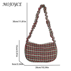Vintage Plaid Shoulder Bag Half Moon Shaped Tote