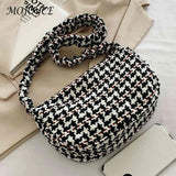 Vintage Plaid Shoulder Bag Half Moon Shaped Tote