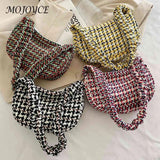 Vintage Plaid Shoulder Bag Half Moon Shaped Tote