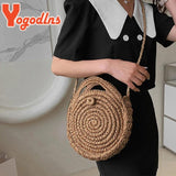 Summer Straw Bags Women Rattan Beach Bag Braided Crossbody Bag Circle