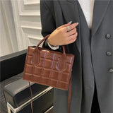 Mini PU Leather Shoulder Messenger Bag for Women Solid Lady Plaid Totes Handbags