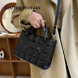 Mini PU Leather Shoulder Messenger Bag for Women Solid Lady Plaid Totes Handbags