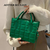 Mini PU Leather Shoulder Messenger Bag for Women Solid Lady Plaid Totes Handbags