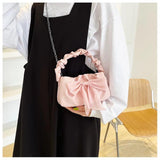 Sweet Bow Women's Shoulder Bags Lovely Girls Top-handle Bags Solid Pu Leather Cr