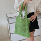 Casual Hollow Knitted Shoulder Bag Summer Mesh Tote Bag