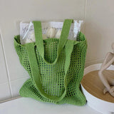 Casual Hollow Knitted Shoulder Bag Summer Mesh Tote Bag