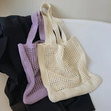 Casual Hollow Knitted Shoulder Bag Summer Mesh Tote Bag