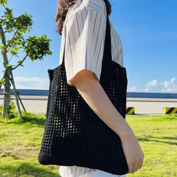Casual Hollow Knitted Shoulder Bag Summer Mesh Tote Bag