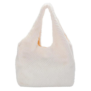 Soft Plush Shoulder Bag Fur Rhombus Pattern Tote for Women Girls