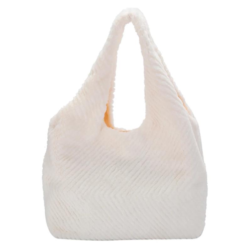 Soft Plush Shoulder Bag Fur Rhombus Pattern Tote for Women Girls