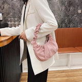 Pleated Dumpling Shoulder Bags Party Totes Autumn Solid Female Handbag