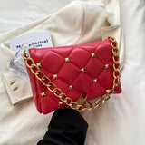 Women's Rivet Flap Shoulder Bag PU Leather Handbag