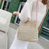 Large Basket Handbag Straw Woven Bag 100% Natural Shoulder Bags Casual Tote