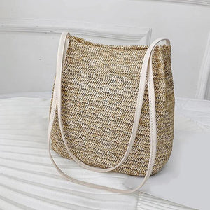 Large Basket Handbag Straw Woven Bag 100% Natural Shoulder Bags Casual Tote