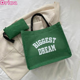 Canvas Tote Handbag Letter Large Capacity Vintage Bag