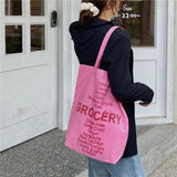 Reusable Rose Pink Cotton Shoulder Bag for Women