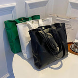 Women Cotton Padded Handbag PU Leather Large Capacity Shoulder Bag