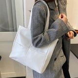 Women Cotton Padded Handbag PU Leather Large Capacity Shoulder Bag