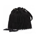 Ausuky Vintage Fringe Tassel Shoulder Bag Women Faux Drawstring Bucket Bag