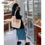 Women Cotton Fabric Shoulder Bag Solid Casual Tote