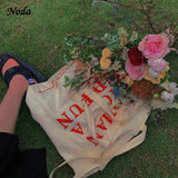 Women Cotton Fabric Shoulder Bag Solid Casual Tote