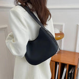 Half-Moon Shoulder Bag Women PU Leather Underarm Bag Vintage Solid Armpit Should