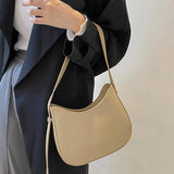Half-Moon Shoulder Bag Women PU Leather Underarm Bag Vintage Solid Armpit Should