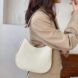 Half-Moon Shoulder Bag Women PU Leather Underarm Bag Vintage Solid Armpit Should