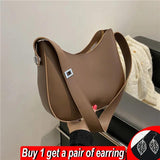 Half-Moon Shoulder Bag Women PU Leather Underarm Bag Vintage Solid Armpit Should