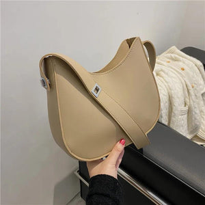 Half-Moon Shoulder Bag Women PU Leather Underarm Bag Vintage Solid Armpit Should