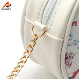 Cartoon Character Circular Bag Lady Girl Pu Leather Messenger Shoulder Handbag