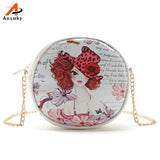 Cartoon Character Circular Bag Lady Girl Pu Leather Messenger Shoulder Handbag