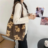 Soft Lamb Fabric Shoulder Tote Bag - Fluffy Bear Handbags