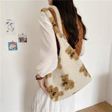 Soft Lamb Fabric Shoulder Tote Bag - Fluffy Bear Handbags