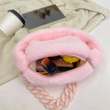 Pink Plush Soft Handbag Women's Bag Winter Chain Bags For Ladies Faux Fur