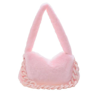 Pink Plush Soft Handbag Women's Bag Winter Chain Bags For Ladies Faux Fur