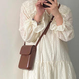 Flap Crossbody Bag Mini PU Leather Shoulder Bag Solid Color All-Match