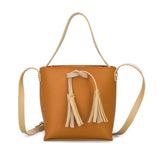 Women's Candy Shoulder Bag PU Leather Handbag Tassel Bucket Tote