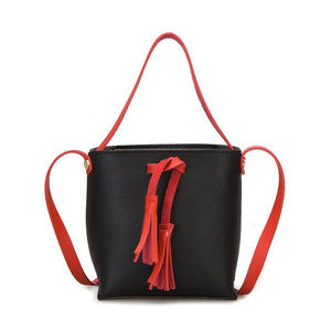 Women's Candy Shoulder Bag PU Leather Handbag Tassel Bucket Tote