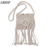 Hollow Out Woven Tassel Bag Straw Shoulder Ladies Handbag