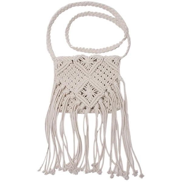 Hollow Out Woven Tassel Bag Straw Shoulder Ladies Handbag