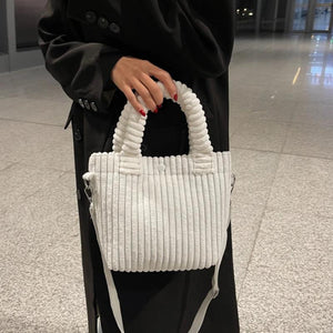 Corduroy Shoulder Bag Small Buckle Handbag Autumn Winter Fashion Decoration