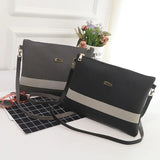 PU Leather Stripe Zipper Handbag Crossbody Messenger Bag