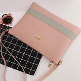 PU Leather Stripe Zipper Handbag Crossbody Messenger Bag