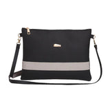 PU Leather Stripe Zipper Handbag Crossbody Messenger Bag