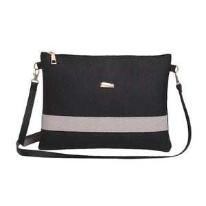 PU Leather Stripe Zipper Handbag Crossbody Messenger Bag