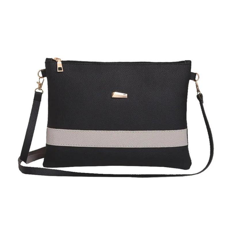 PU Leather Stripe Zipper Handbag Crossbody Messenger Bag